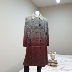 Vintage Liliane G. Hayes Trim Leather Wool Alpaca Women's Coat Handwoven Jinx